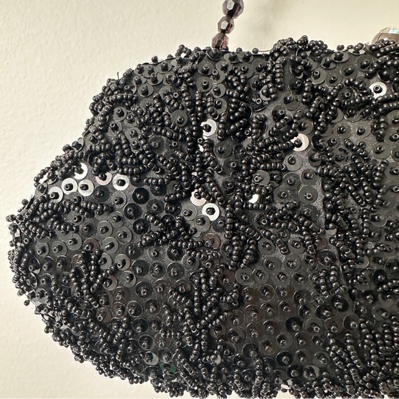 Vintage Elegant FRANCHI Black Beaded Sequin Cocktail Evening Bag Purse - Picture 4 of 16